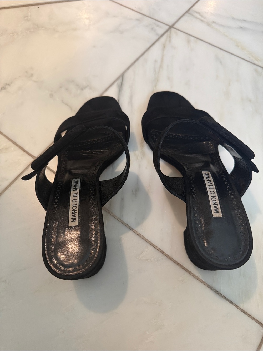 Manolo Blahnik Titubanew Suede Buckle Slide Sandals - Picture 5 of 9